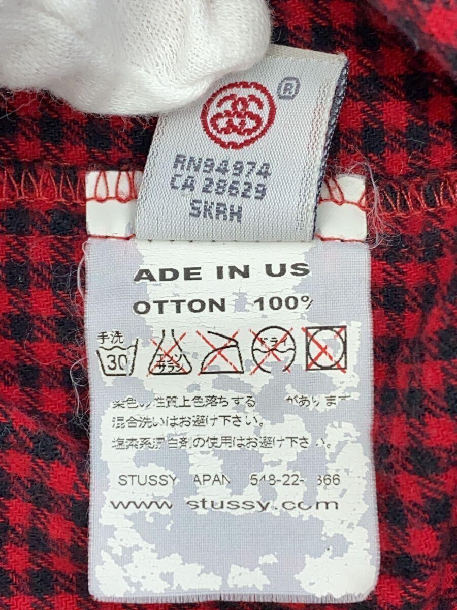 STUSSY◆半袖シャツ/M/コットン/RED/チェック/90s/USA製_画像4