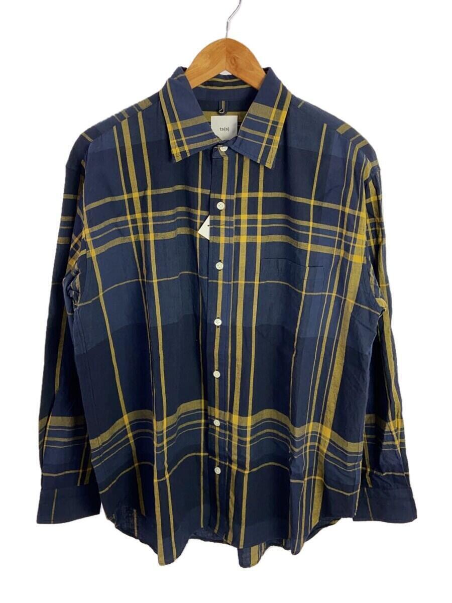 ts(s)◆LARGE PLAID COTTON WOOL CLOTH BAGGY SHIRT/長袖シャツ/2/コットン/NVY