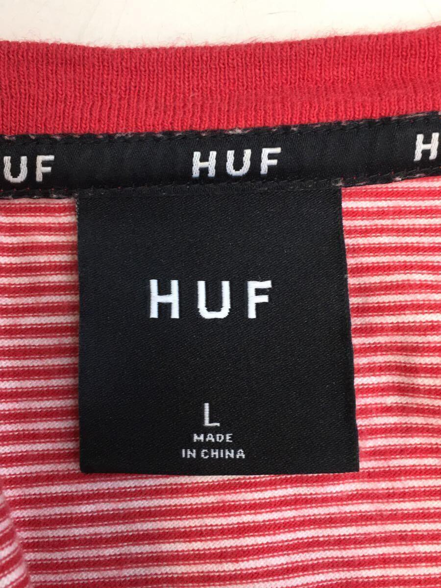 HUF◆Tシャツ/L/コットン/RED/ボーダー//_画像3