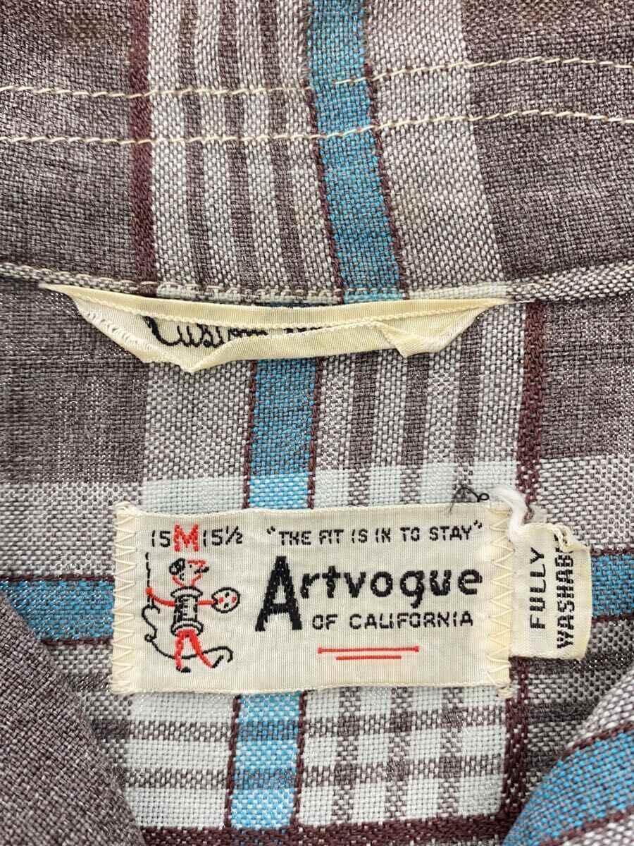 60s/Artvogue/オープンカラーシャツ/M/-/グレー/チェックの画像3