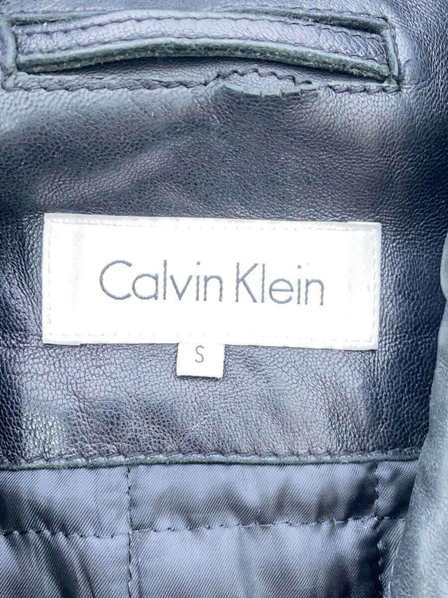 Calvin Klein◆レザージャケット・ブルゾン/S/レザー/ブラック/無地/カルバンクライン_画像3