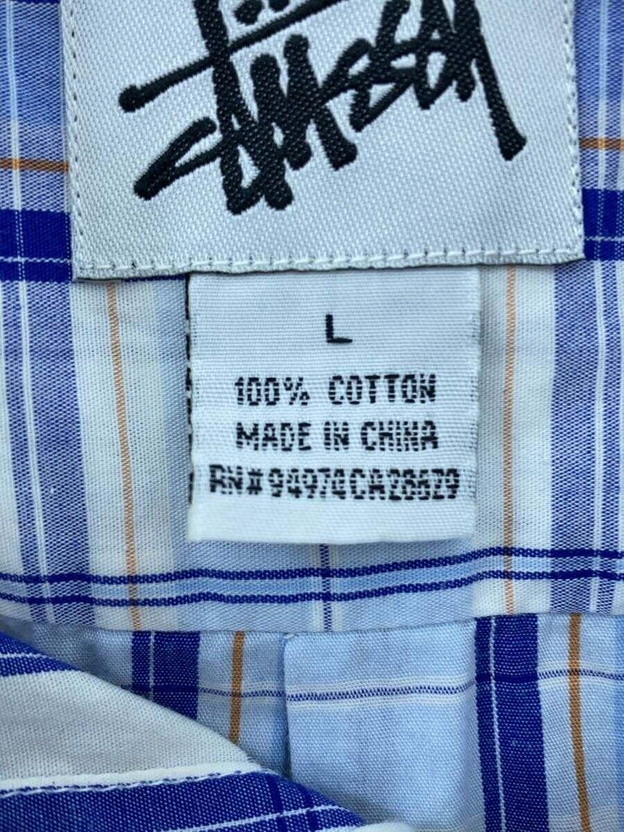 STUSSY◆半袖シャツ/L/コットン/BLU/チェック_画像4