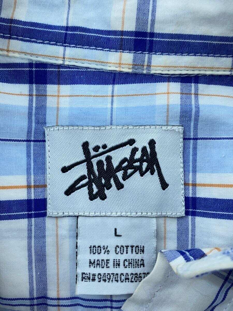 STUSSY◆半袖シャツ/L/コットン/BLU/チェック_画像3