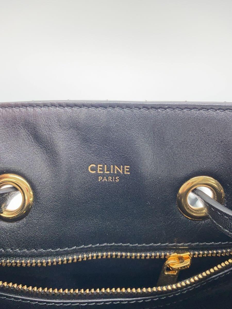 CELINE◆ショルダーバッグ/レザー/BLK/無地/巾着ショルダー_画像5