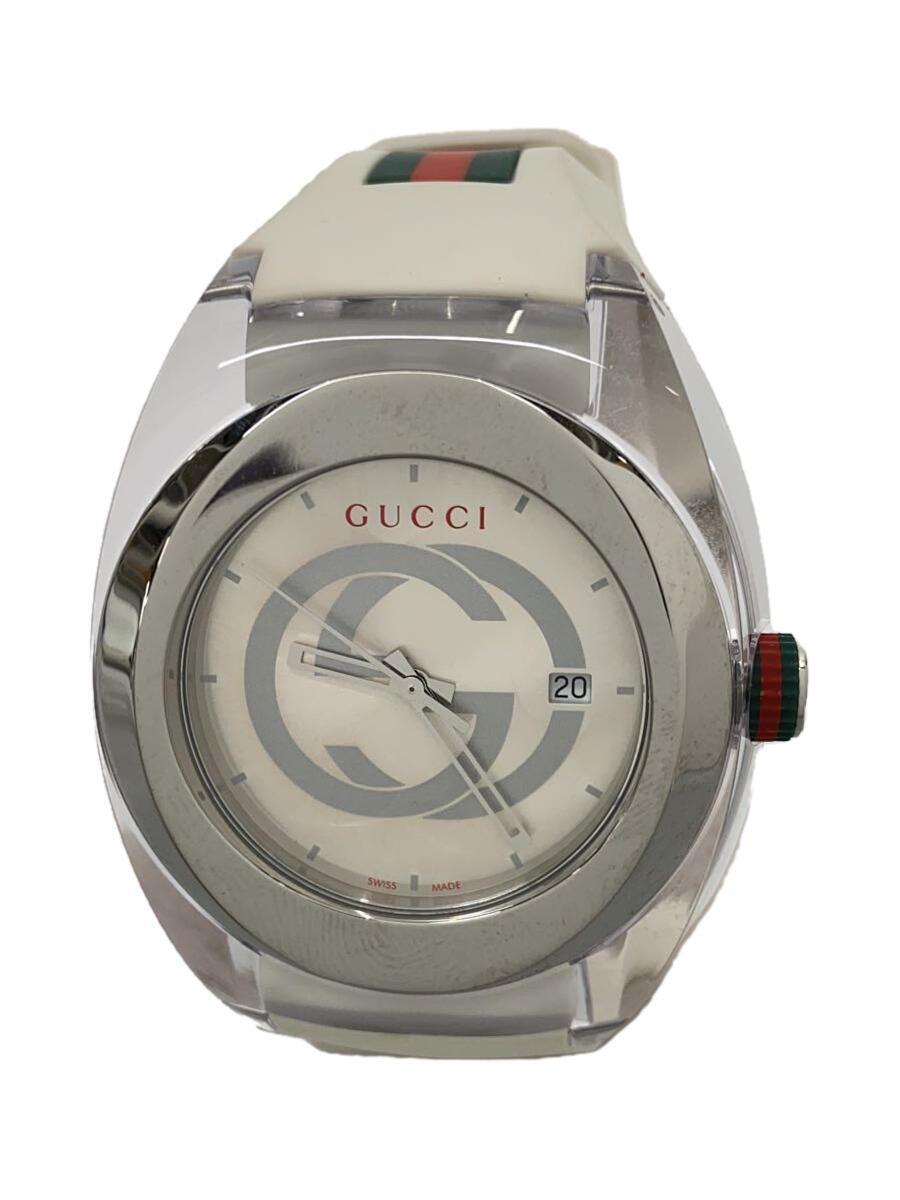 GUCCI◆クォーツ腕時計/アナログ/ラバー/SLV/WHT/SS/137.1