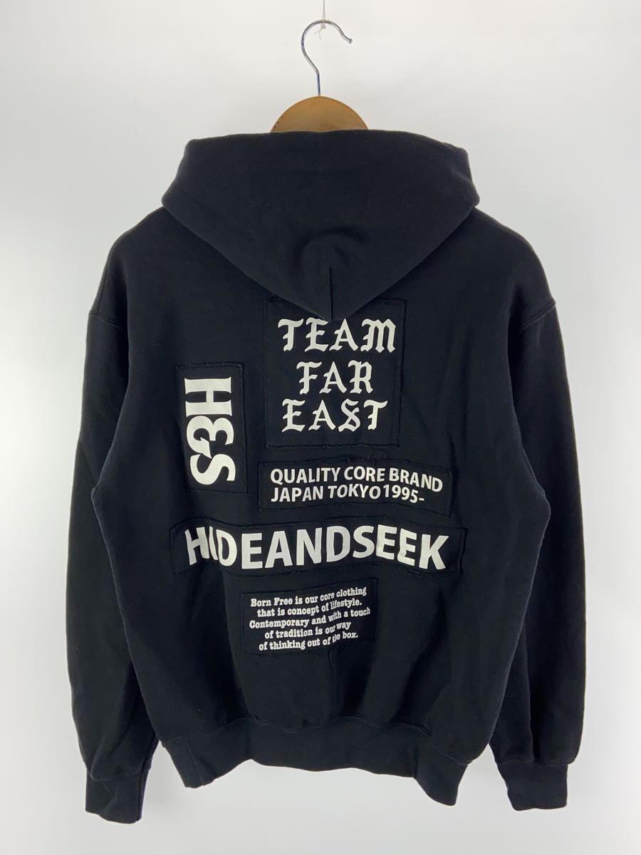 HIDE AND SEEK◆Patch Sweat Hooded/パッチ付パーカー/M/コットン/BLK/無地/HC-080521_画像2