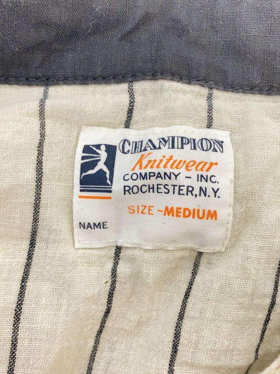 Champion◆半袖シャツ/M/リネン/WHT/ストライプランタグ/復刻_画像4