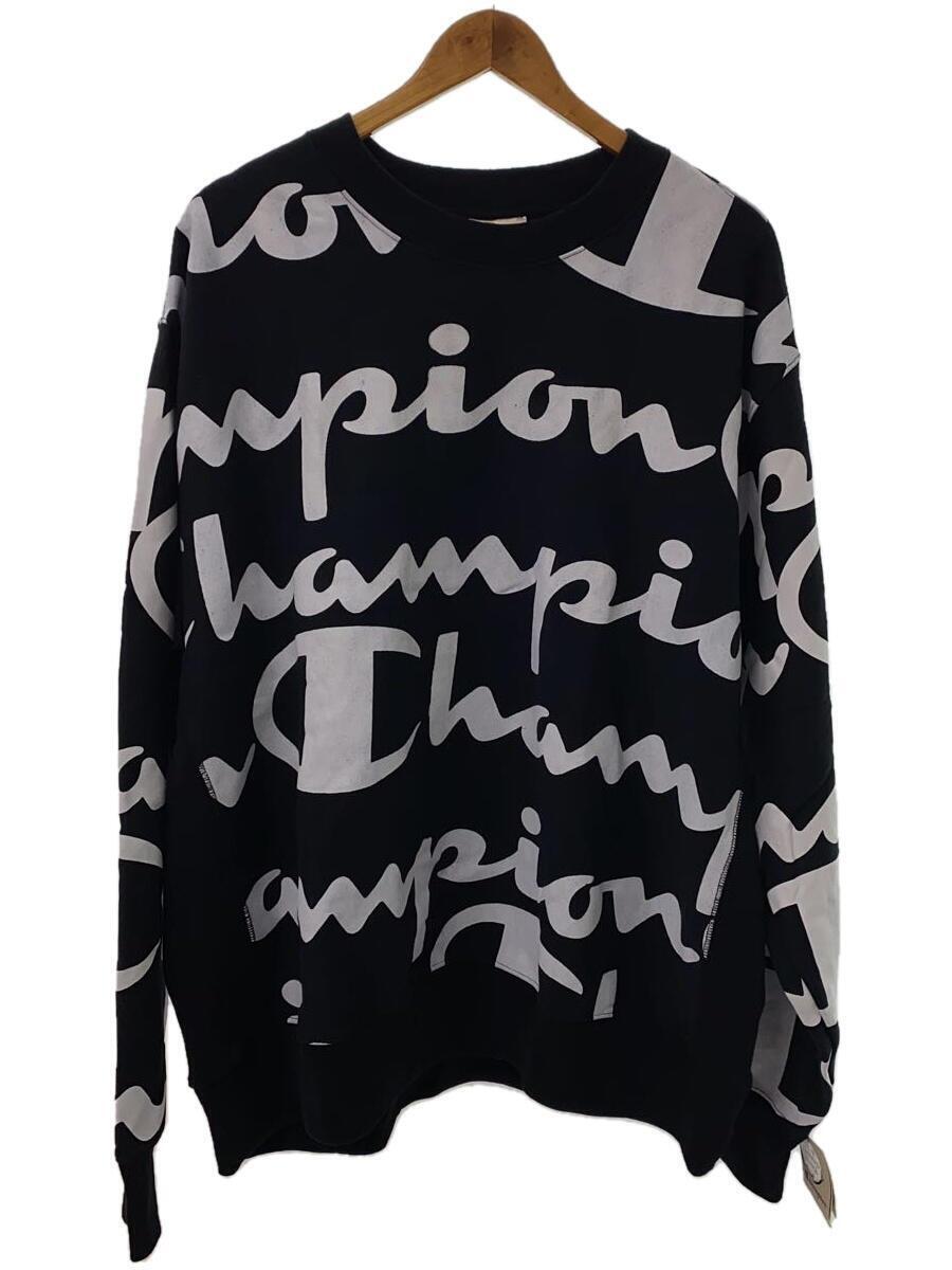 Champion◆スウェット/-/コットン/BLK/総柄/ブラック/黒/タグ付き/2XL/REVERSE WEAVE_画像1