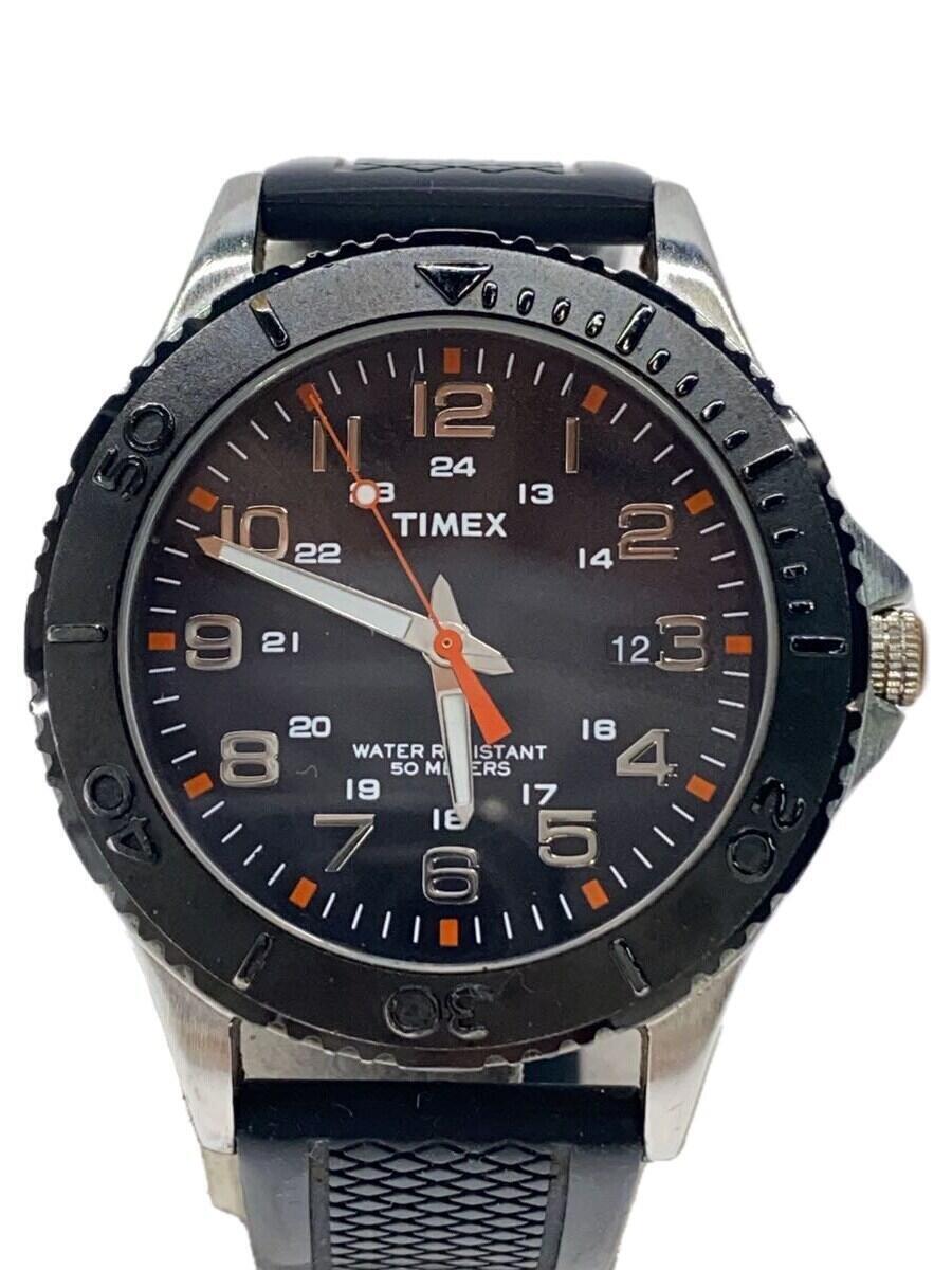 TIMEX◆クォーツ腕時計/アナログ/ラバー/BLK/BLK_画像1