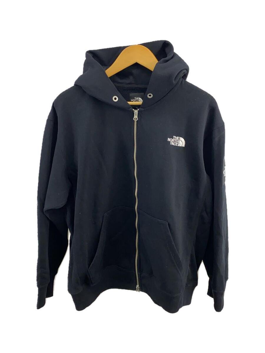 THE NORTH FACE◆SQUARE LOGO ZIP HOODIE_スクエア ロゴ フルジップ フーディ/-/ポリエステル/BLK