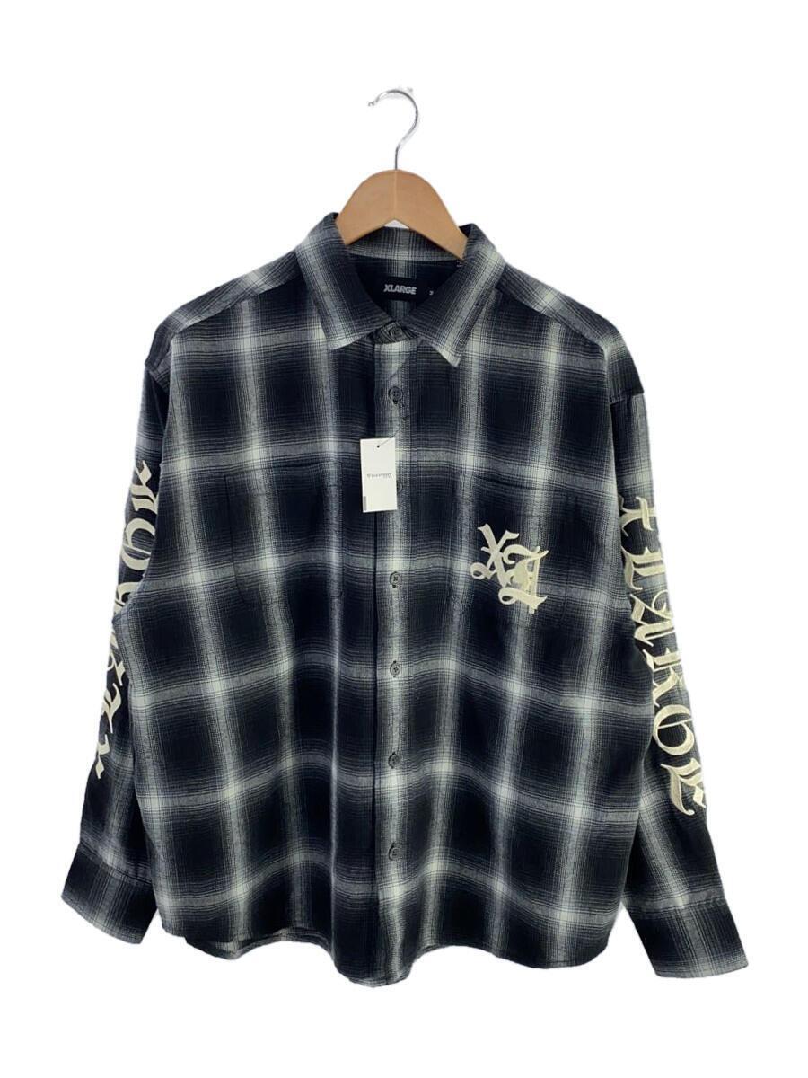 X-LARGE◆OLD ENGLISH L/S FLAN長袖シャツ/M/ポリエステル/BLK/オンブレCK/1012330140_画像1