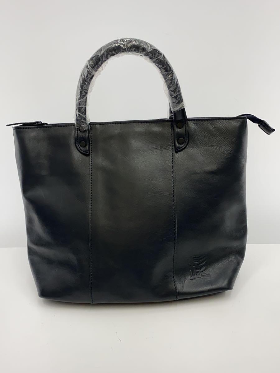 髭 HIGE BAG◆トートバッグ/レザー/BLK/無地_画像3