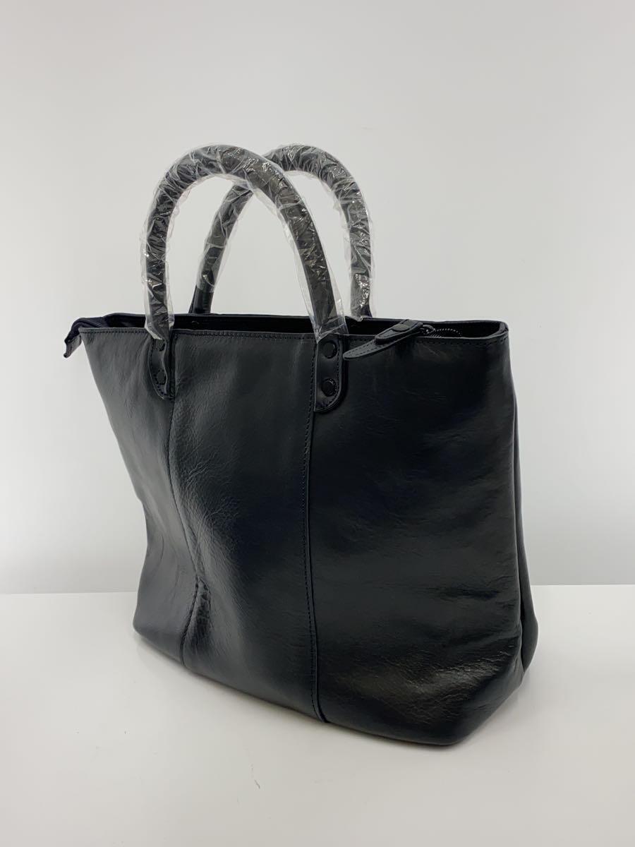 髭 HIGE BAG◆トートバッグ/レザー/BLK/無地_画像2