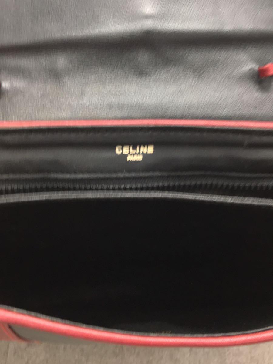 CELINE◆チェーンショルダーバッグ/レザー/BLK/無地/フラップ///_画像6