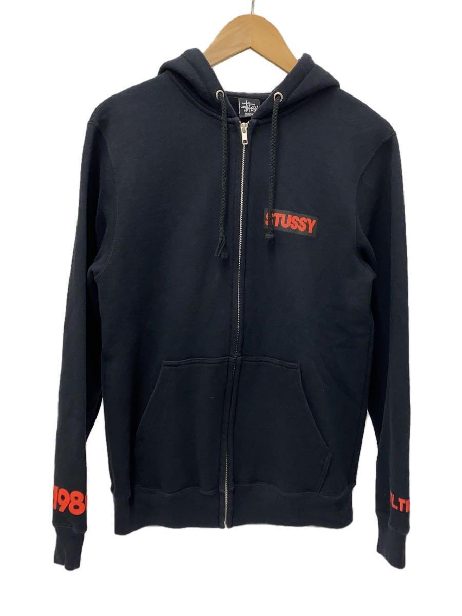 STUSSY◆ジップパーカー/M/コットン/BLK/プリント_画像1