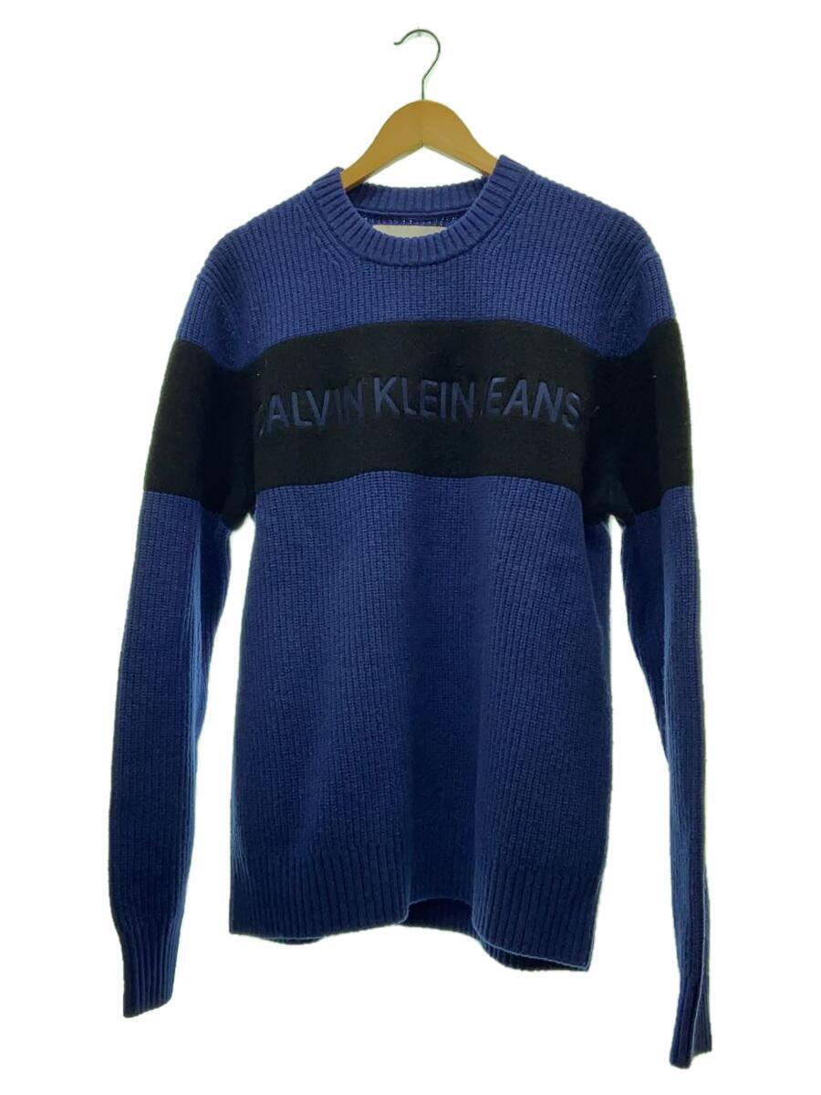 Calvin Klein◆セーター(厚手)/L/ウール/BLU_画像1
