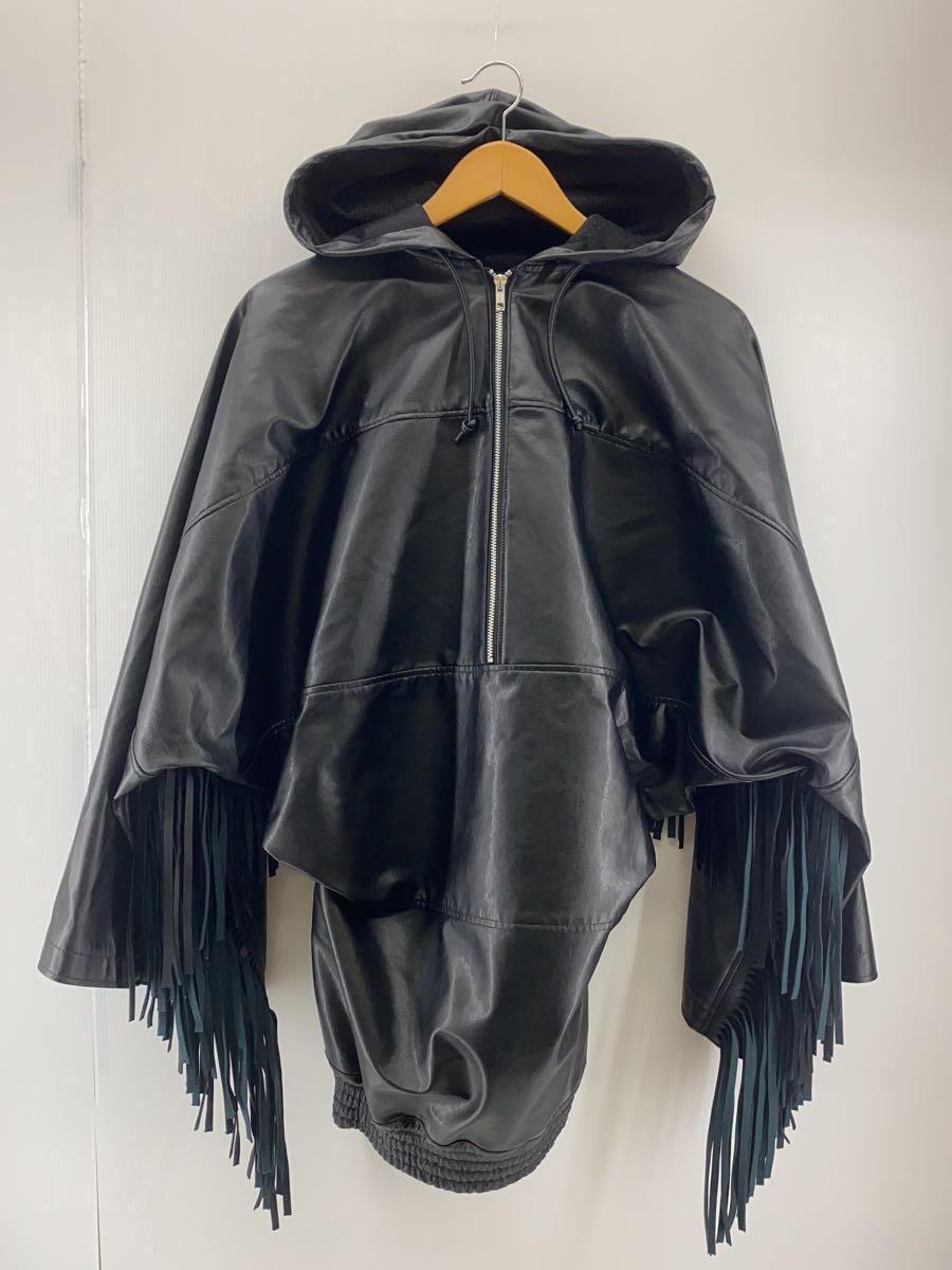 JUNYA WATANABE COMME des GARCONS◆レザージャケット・ブルゾン/S/フェイクレザー/BLK/JL-J034/AD2023/フリンジ/アノラック_画像1