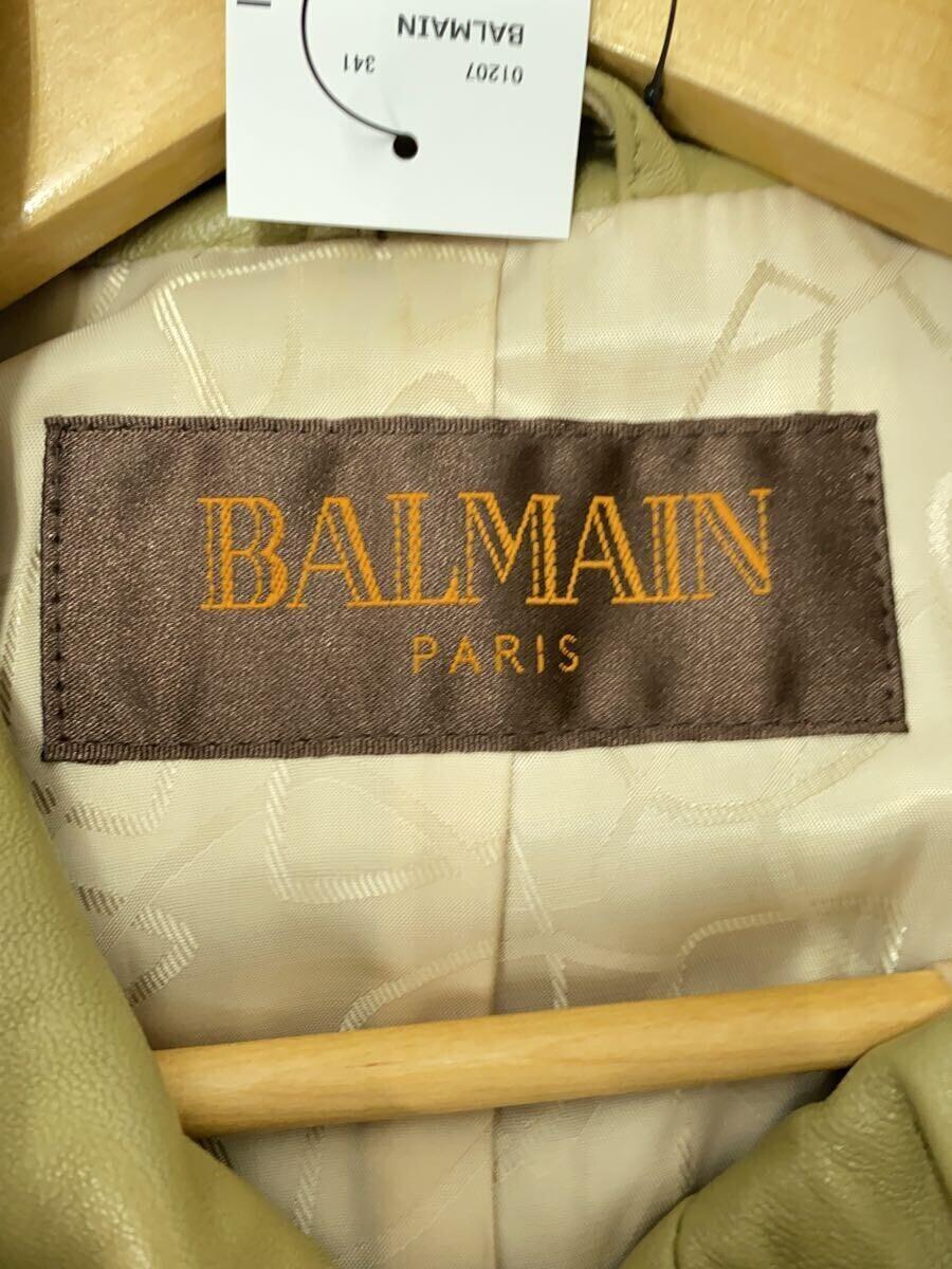 BALMAIN◆レザージャケット・ブルゾン/9/羊革/KHK/無地_画像3