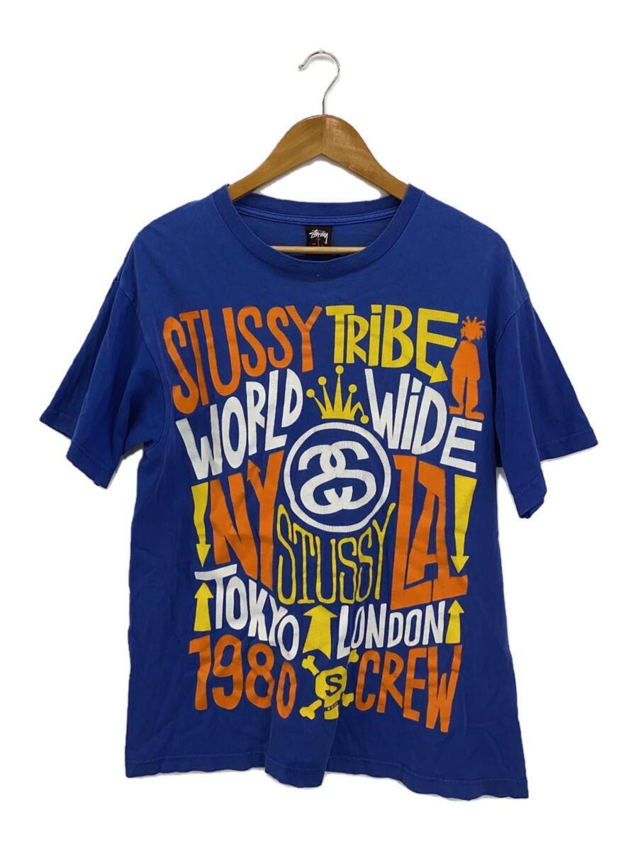 STUSSY◆Stussy Tribe Worldwide Tee/2000s/Tシャツ/L/コットン/BLU/無地//_画像1