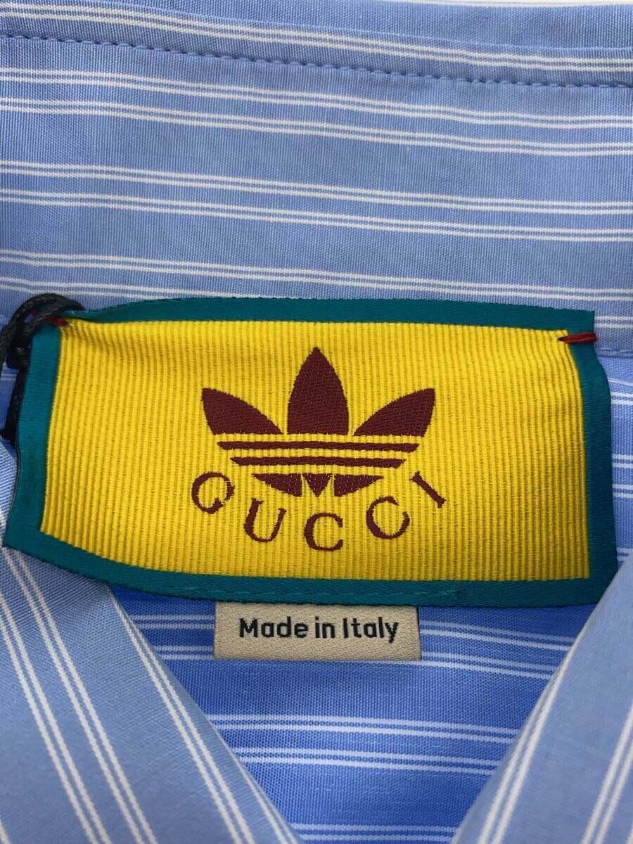 GUCCI◆アディダスロゴ ストライプコットンシャツ/40/コットン/BLU/ストライプ/719889_画像3