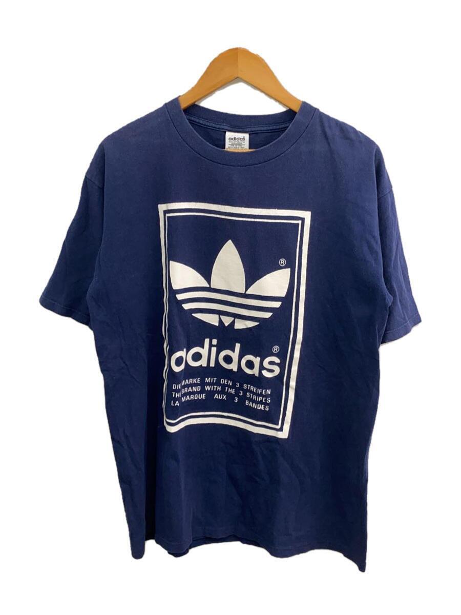 adidas◆Tシャツ/M/コットン/NVY/USA製/万国旗タグ/両面プリント/トレフォイル_画像1