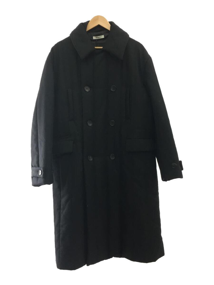 MATSUFUJI◆Wool Stripe Quilted Double-Breasted Coat/4/ウール/BLK_画像1