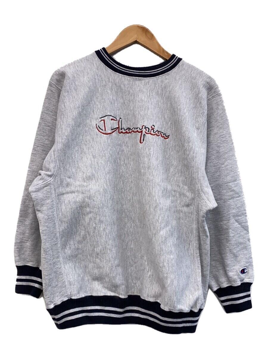 Champion◆90s/前期型/reverse weave/リブライン/スウェット/XL/コットン/GRY/無地_画像1