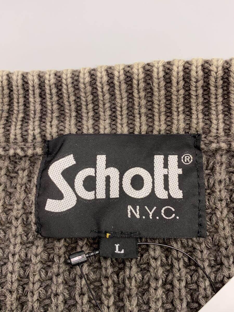 Schott◆セーター(厚手)/L/コットン/BRW/無地/3174011