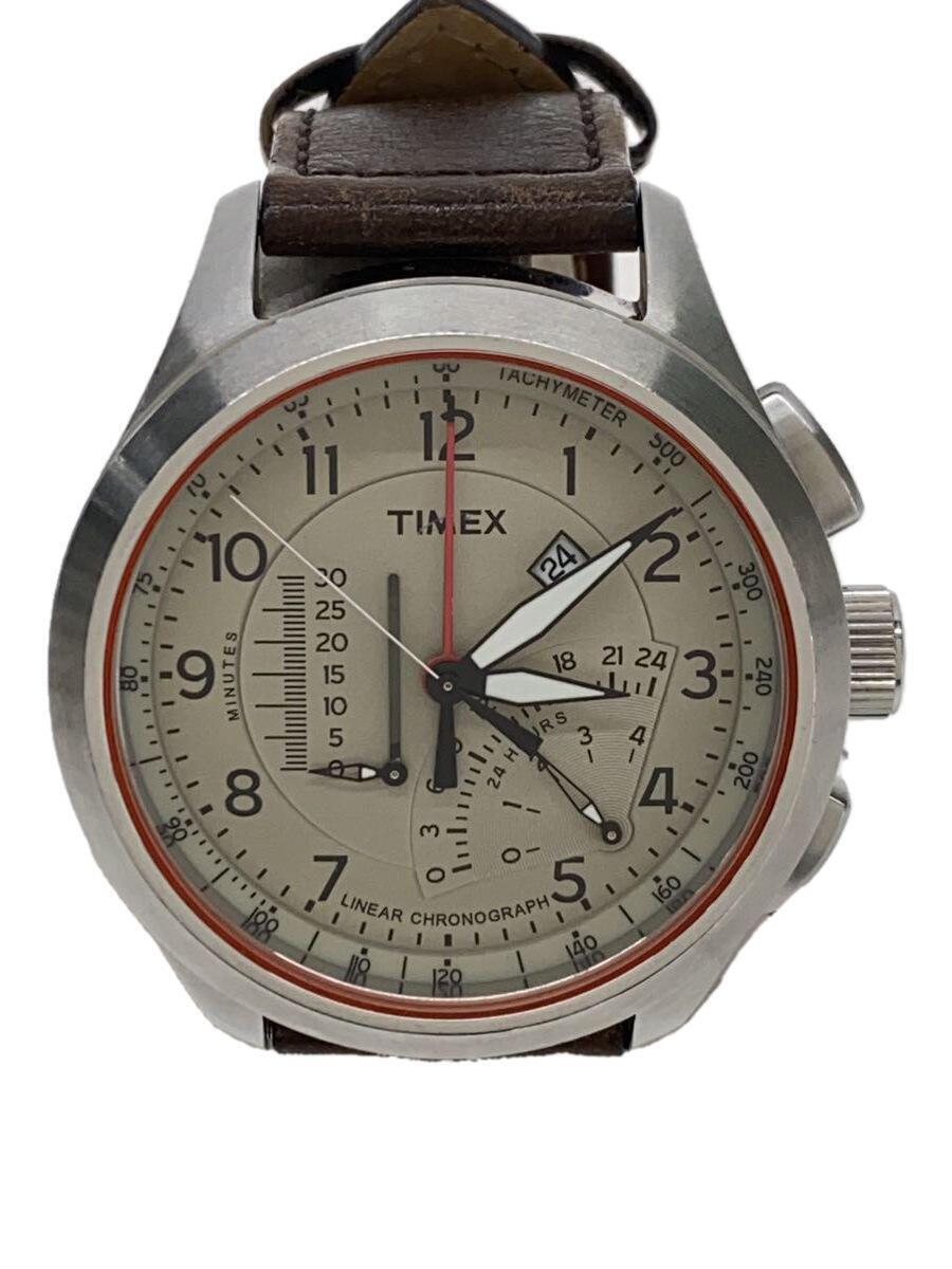 TIMEX◆クォーツ腕時計/アナログ/レザー/BEG/BRW/T2P275_画像1