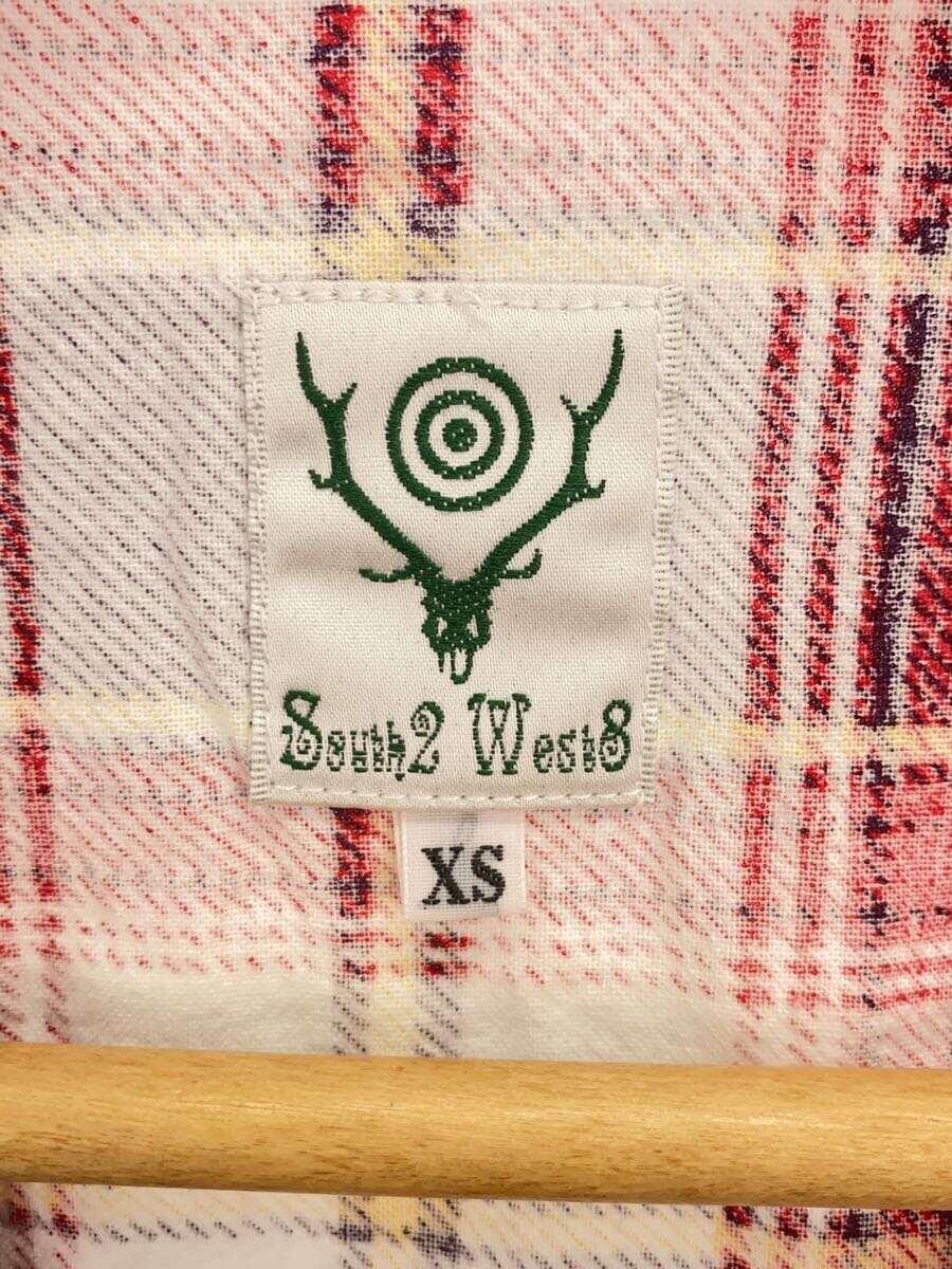 South2 West8(S2W8)◆フランネルヘンリーネックシャツ/長袖シャツ/XS/コットン/RED/チェック_画像3