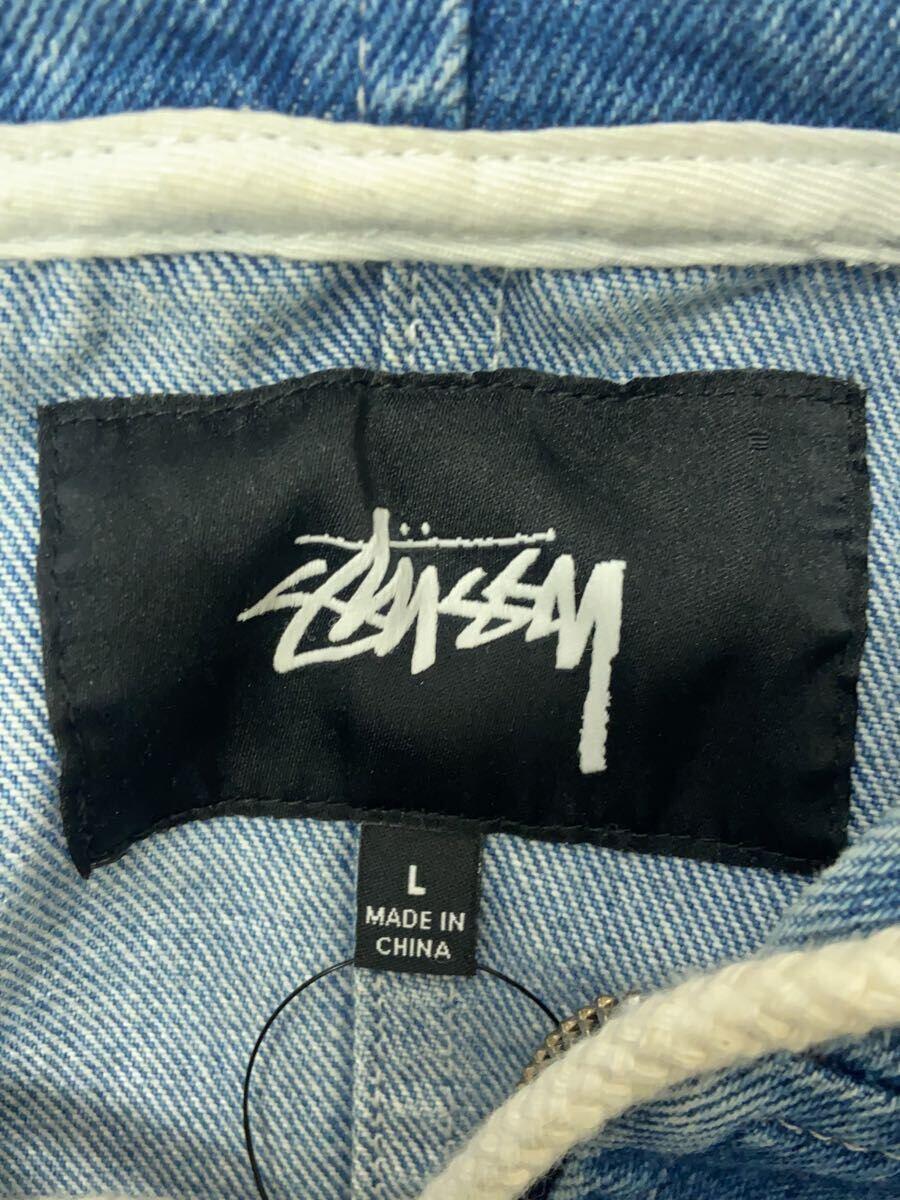 STUSSY◆ワンポイントロゴ/デニムジップパーカー/L/コットン/BLU/無地の画像3