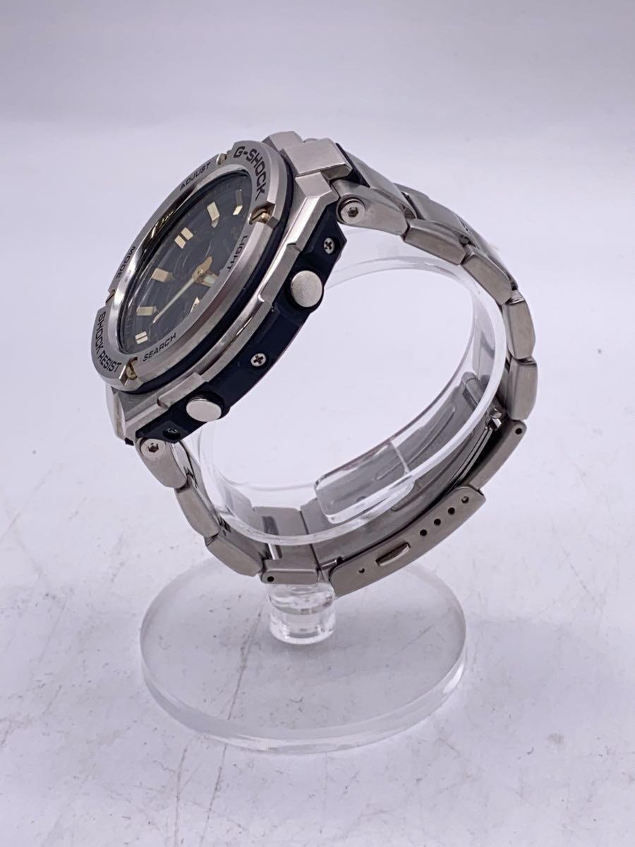 CASIO◆ソーラー腕時計/アナログ/BLK/SLV/GST-W1100_画像2