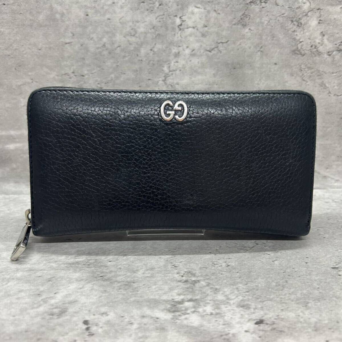 【極美品】 GUCCI グッチ メンズ ビジネス 長財布 ラウンドファスナー GGロゴ ドリアン 型押し ブラック 黒 レザー 本革 シボ革 男女兼用_画像2