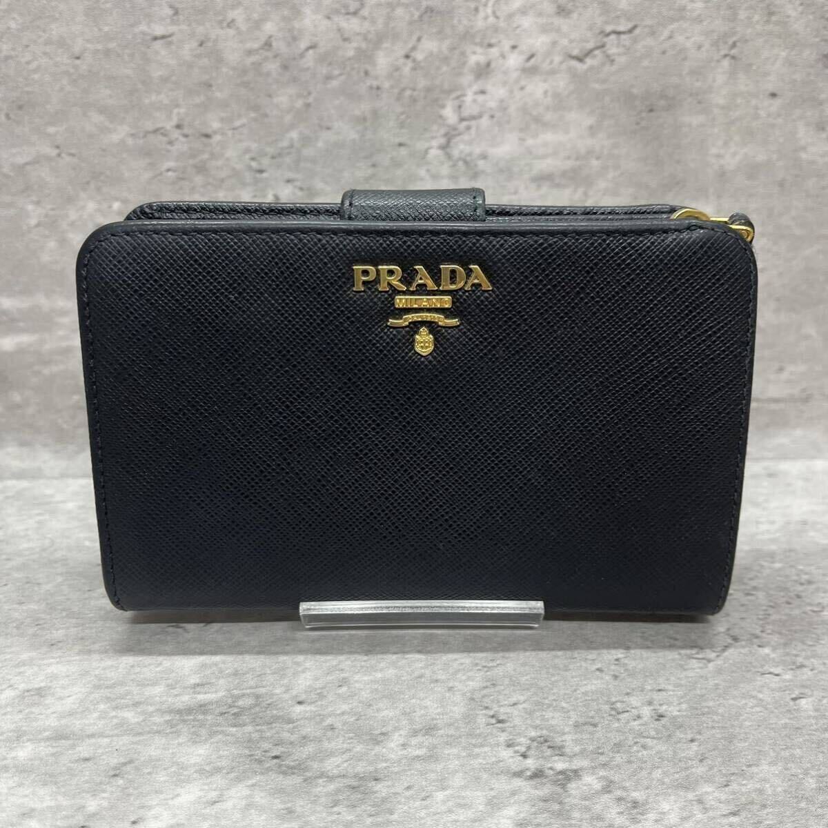 【未使用級/付属品完品】 PRADA プラダ ニつ折り財布 サフイアーノ L字ファスナー レザー メンズ レディース カードケース 小銭入れ 札入れの画像2