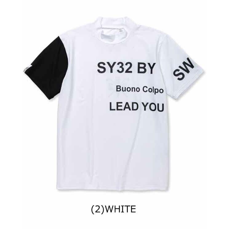 SY32 by SWEET YEARS　メンズ ロゴデザイン 配色切替 ストレッチ 半袖 モックネックシャツ SYG-23S38　サイズL_画像1