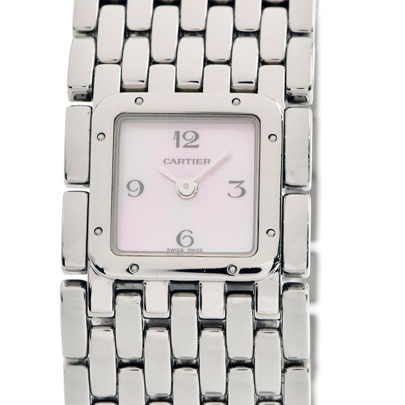 [3 year guarantee ] Cartier lady's bread tail ryu van W61003T9 square four square shape pink shell face peach color quarts wristwatch used free shipping 