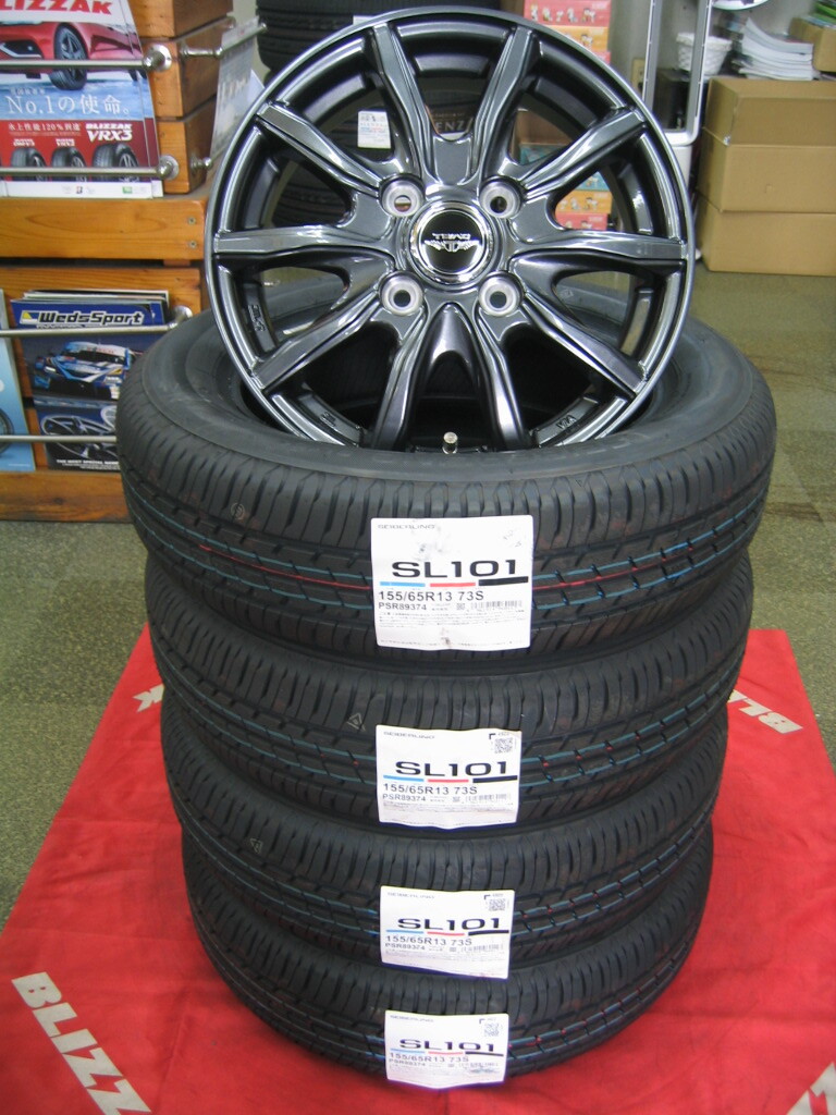 ブリヂストン タイヤ セイバーリング SL101 155/65R13 155/65-13 ＆ アルミホイール 新品 4本 税込み 即納OK 送料無料 軽カー 軽自動車用_台数限定販売になります。