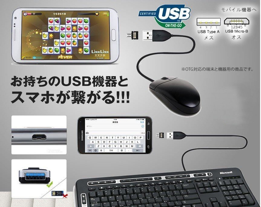 【VAPS_1】超小型 MicroUSB OTG変換アダプタ スマホ Micro USB OTG 変換 アダプター 送込_画像3