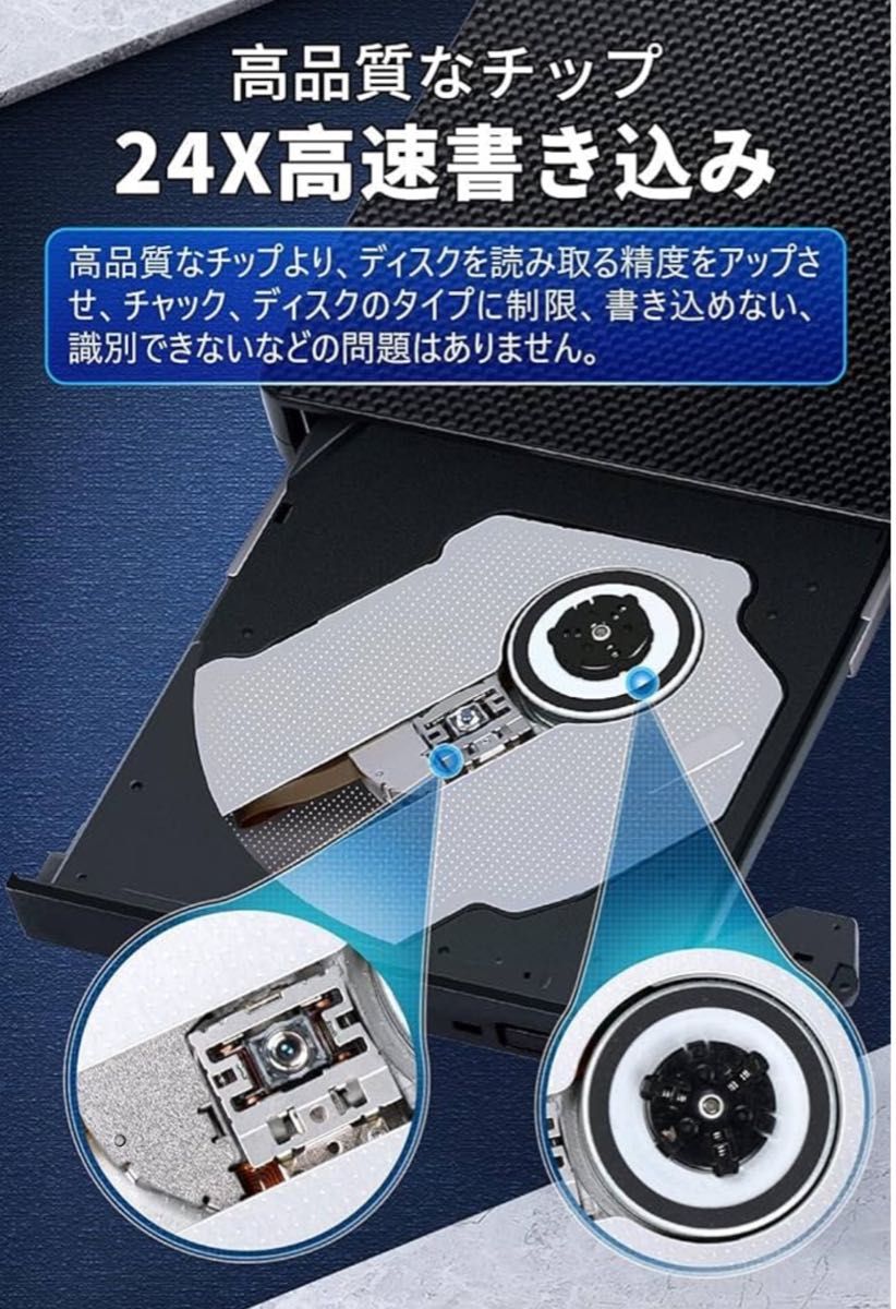 外付CD・DVDドライブ USB3.0/Type Cポート付き CD/DVD読込み 録画込み対応 CD/DVDプレーヤー