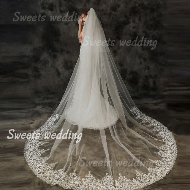  wedding veil wedding front .. gorgeous long ve-ru down embroidery off white eggshell white new goods 3m wedding u Eddie ng comb race 