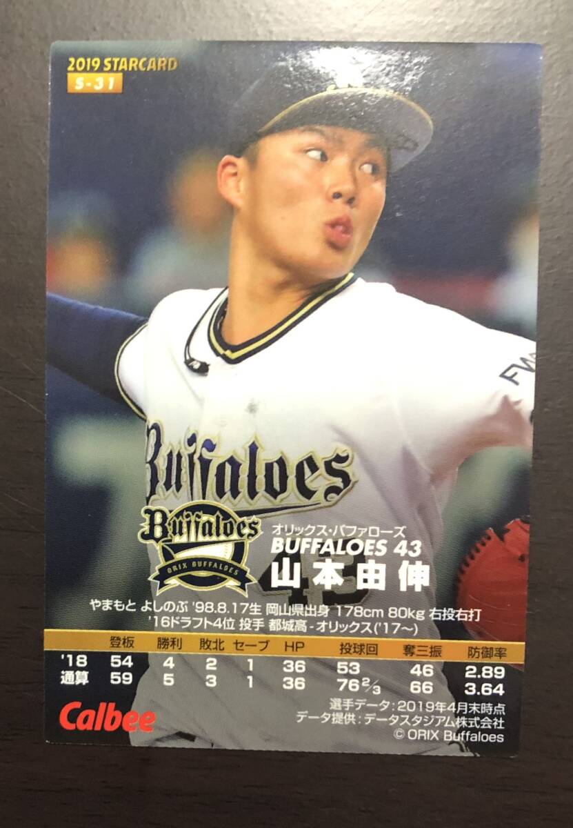 カルビープロ野球チップス2019　スターカード　S31　山本由伸　赤サイン_画像2