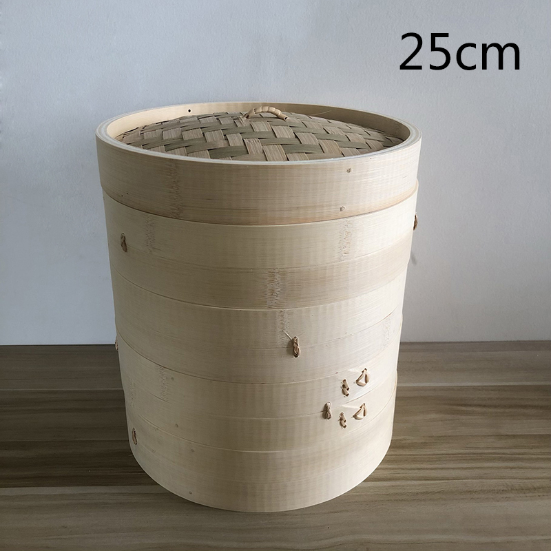 .. basket steamer home use business use Chinese steamer bamboo made cooking apparatus classical 25cm four step cover attaching 