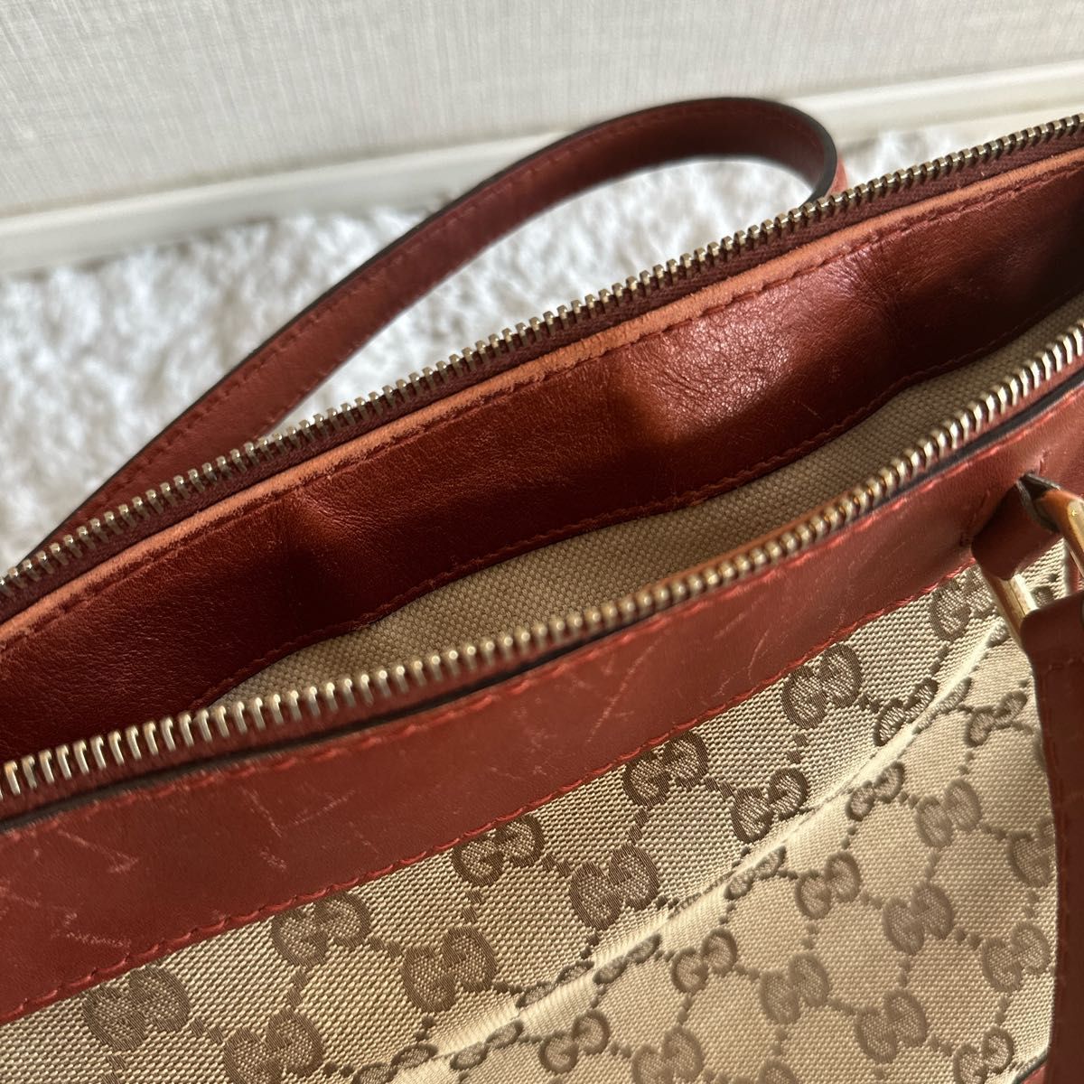 GUCCI グッチ 2way トートバッグ ショルダーバッグ ハンドバッグGG リボン キャンバス レザー