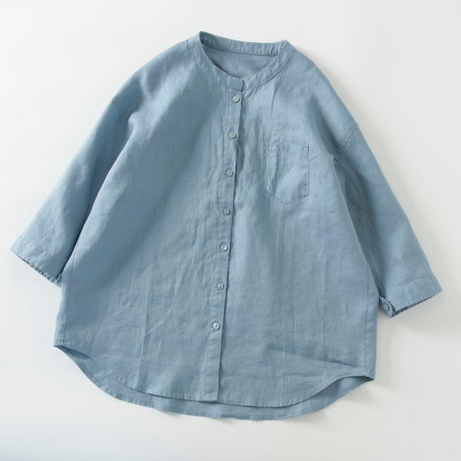  new arrival ~ cotton flax shirt lady's blouse linen7 minute sleeve shirt blouse flax . tops adult easy large size ~ yellow 