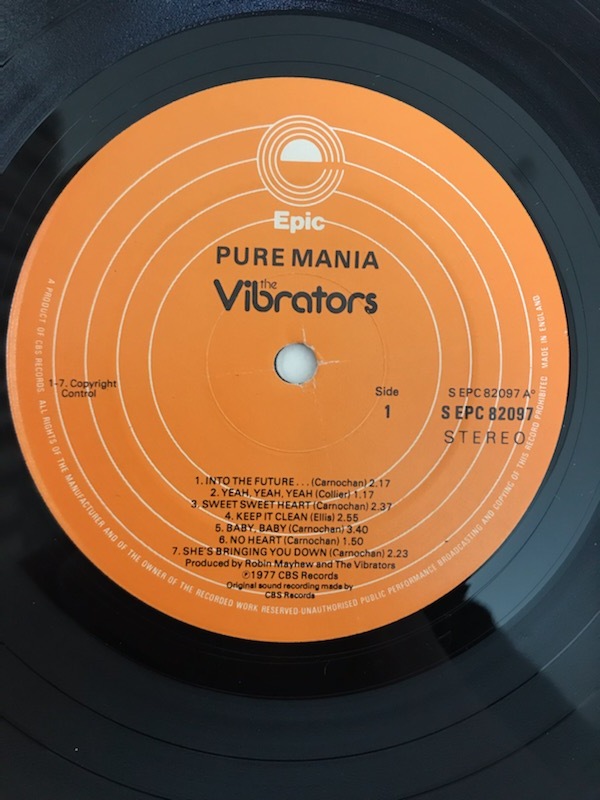 ■UKオリジ■THE VIBRATORS-ヴァイブレイターズ/PURE MANIA 1977年 英EPIC 初回マトA1/B1！_画像2