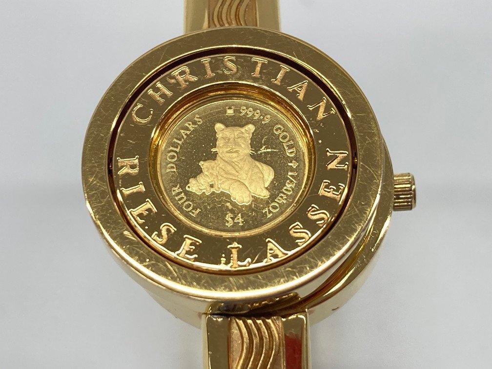 CHRISTIAN RIESE LASSEN ラッセン 腕時計 クォーツ K24 1/30oz 4ドル コイン付き 不動品【CCAS9022】の画像2