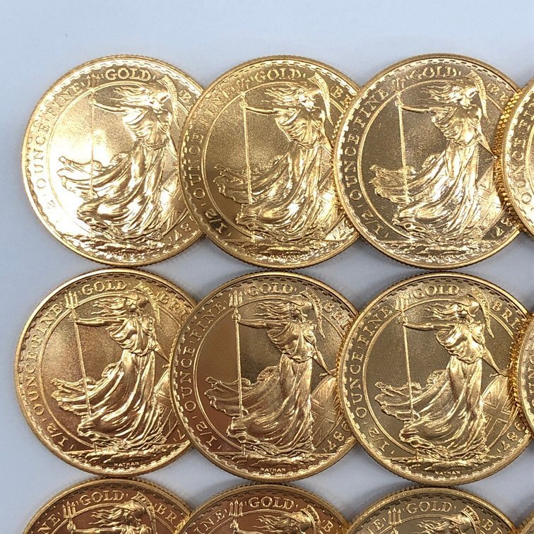 K22　イギリス　ブリタニア金貨　1/2oz　50ポンド　14枚まとめ　総重量238.3g【CCAD6066】_画像2