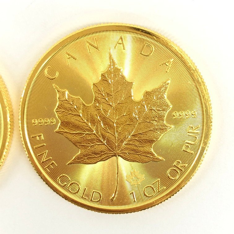 K24IG　カナダ　メイプルリーフ金貨　1oz　2023　2枚まとめ　総重量62.2g【CCAD6042】_画像3