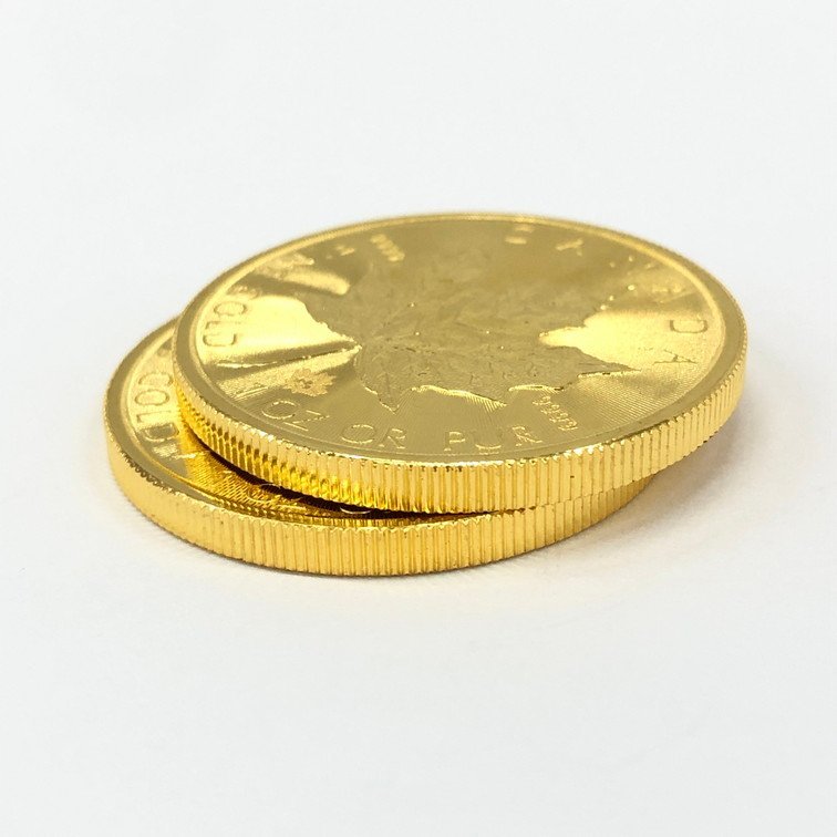 K24IG　カナダ　メイプルリーフ金貨　1oz　2023　2枚まとめ　総重量62.2g【CCAD6042】_画像6