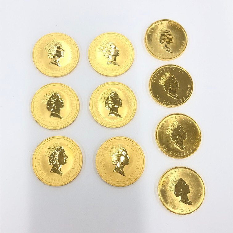 K24IG カナダ メイプルリーフ金貨 カンガルー金貨 1oz 10枚おまとめ 総重量311.7g【CCAI2014】_画像4